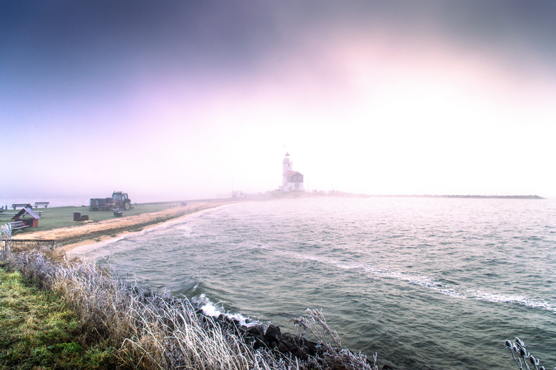 history, winter, water, land, vacation, netherlands, lighthouse, house, fog, beauty in nature, storm, building exterior, distant, morning, sky, day, light