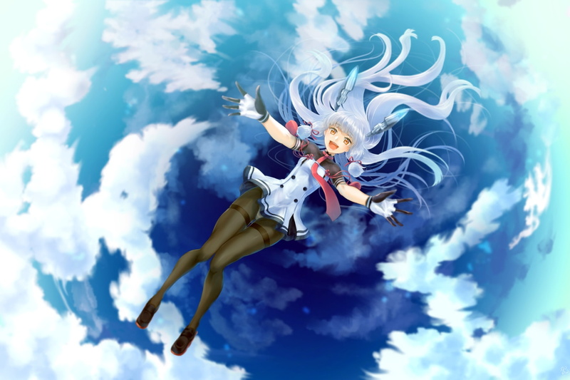 child, underwater, clouds, full length, swimming, animal, murakumo, sky, falling down, outdoors, day, childhood, animal wildlife, innocence, kancolle, cloud - sky