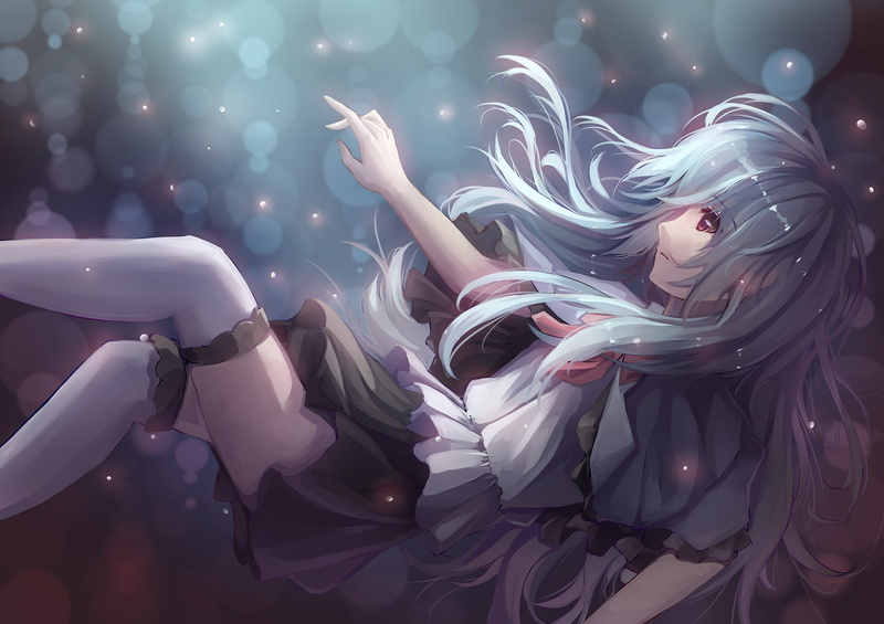 falling down, 1080P, dress, ribbon, Anime, anime girl, bokeh