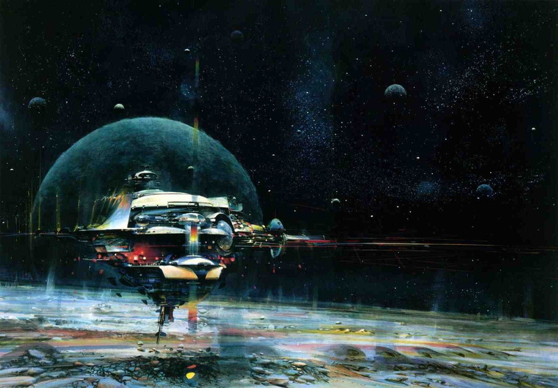 720P, outdoors, nature, digital composite, john berkey science fiction spaceship planet fantasy art, space, wet, sky, rainy season, night, rain, waterfront