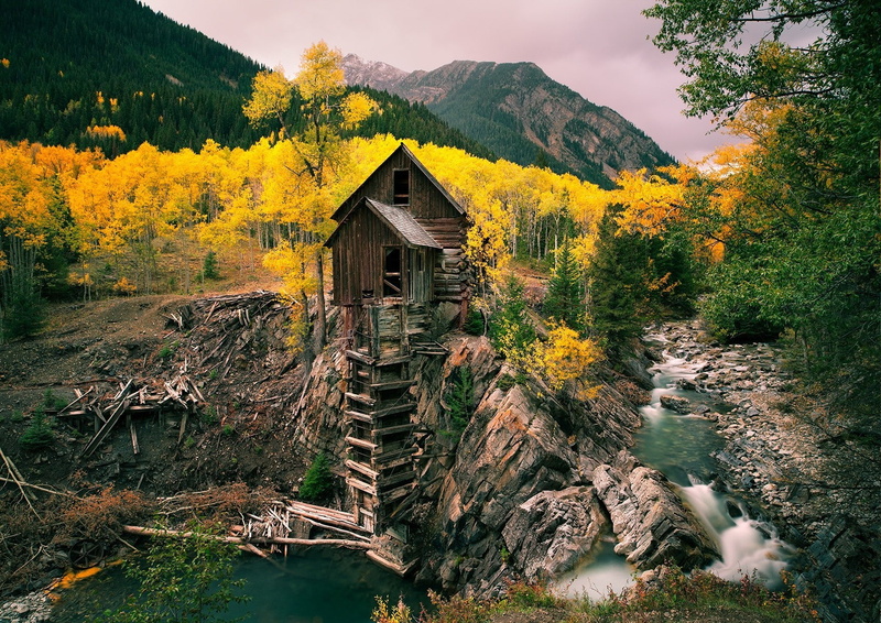 outdoors, cabin, plant, tree, beauty in nature, water, nature, built structure, land, mill fall river mining forest mountain trees water nature landscape yellow green