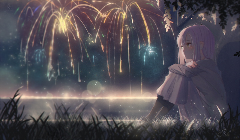 motion, sitting, anime girl, festival, field, one person, real people, women, Anime, land, young adult, digital composite, event, outdoors, leisure activity
