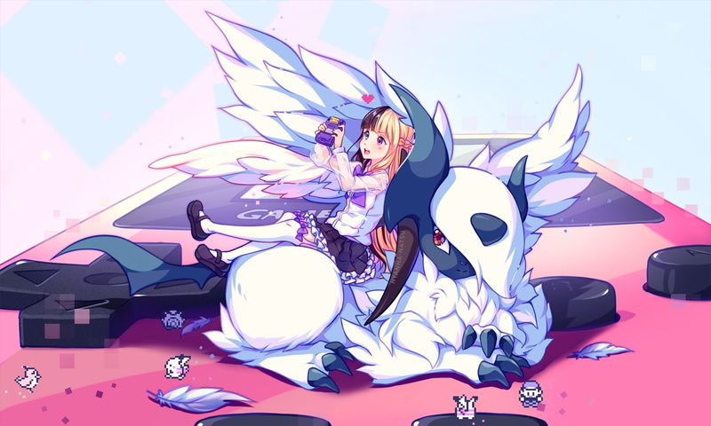 disguise, glasses, pixel, monster, fashion, Anime, mask, animal representation, animal, 720P, mammal, wings, no people, pink color, animal themes, anime girl