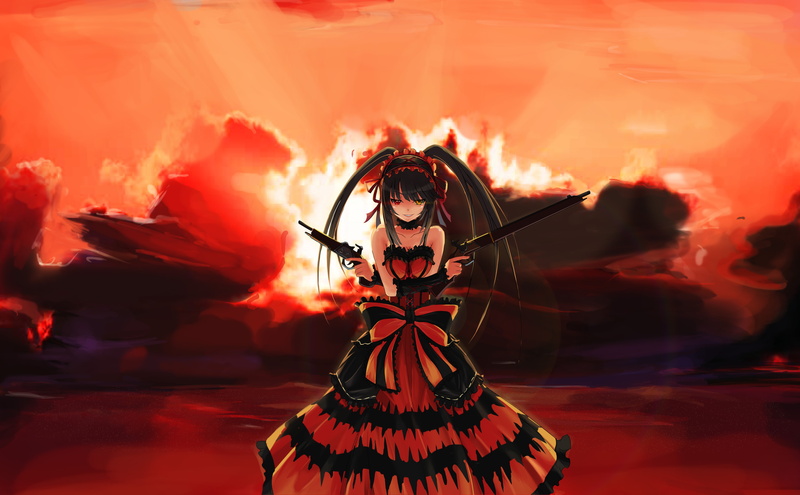 5K, eyes, live, lolita, zxhautumn, weapon, fashion, tokisaki, date, kurumi, bicolored, twintails