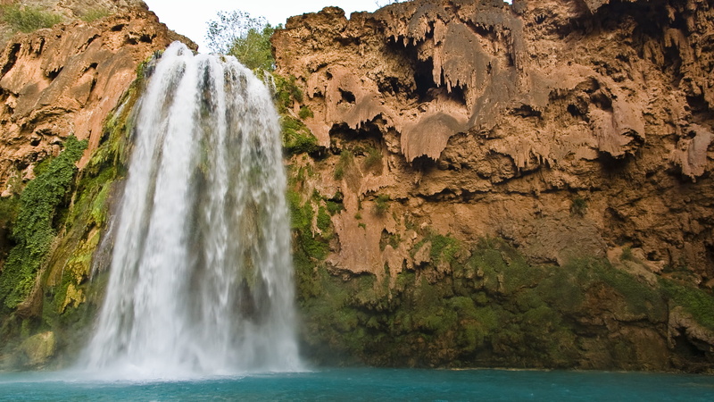 land, falling water, waterfall, havasupai, splashing, flowing water, power in nature, rock, blurred motion, non-urban scene, long exposure, grand canyon