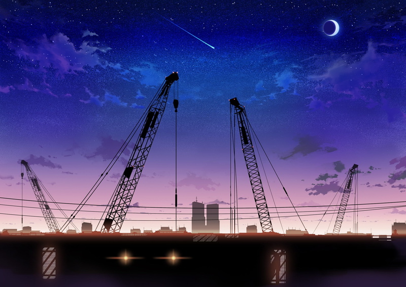 stars, falling, 1080P, cityscapes, scenic, moon, night