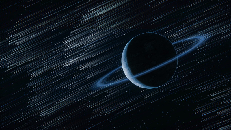 ring system, Space, planet, galaxy, falling stars, 4K