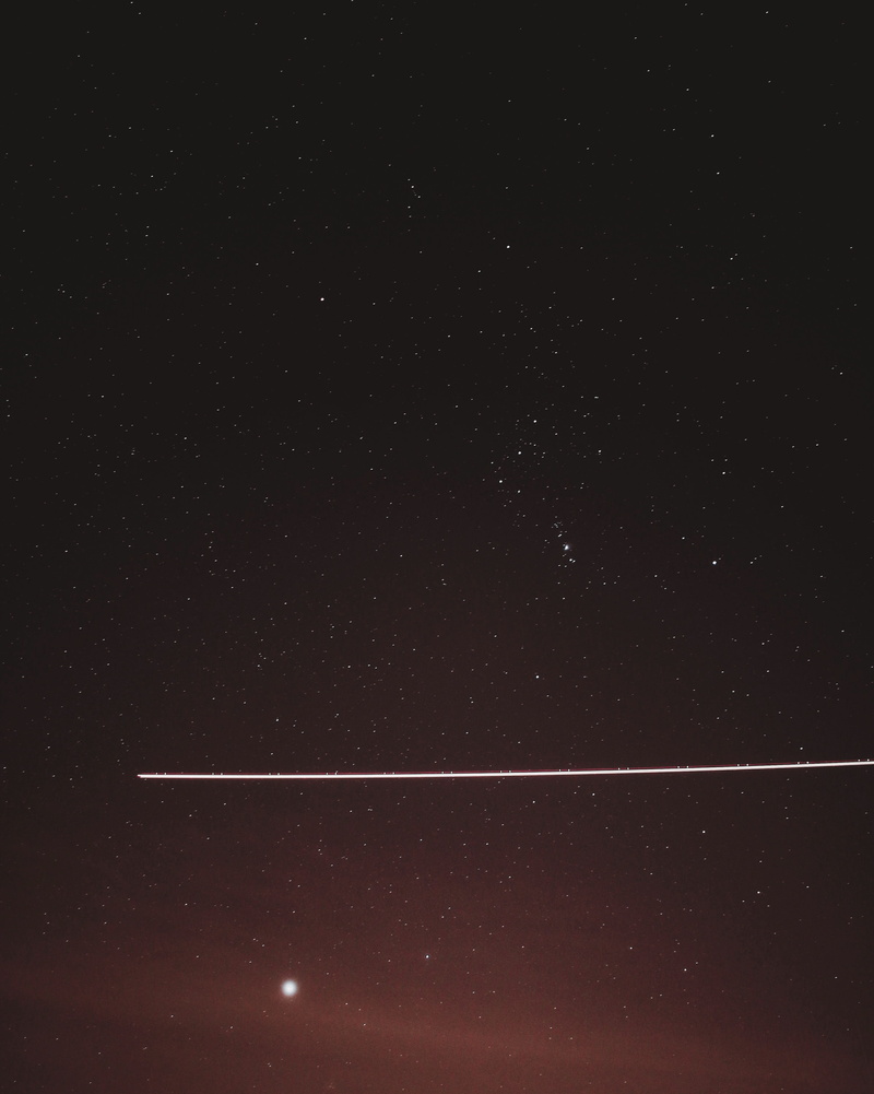 constellation, beauty in nature, low angle view, scenics - nature, astronomy, falling, plane, photo, space exploration, infinity, star, nature, white trail