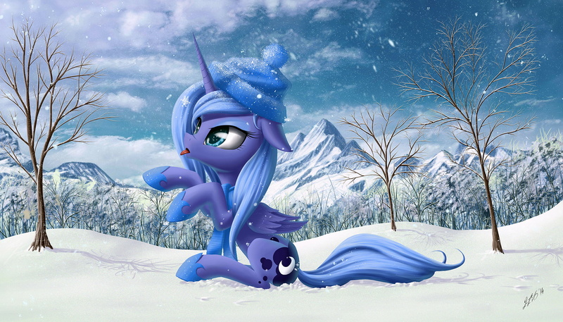 Princess Luna, tongue out, My Little Pony, snow, 1080P