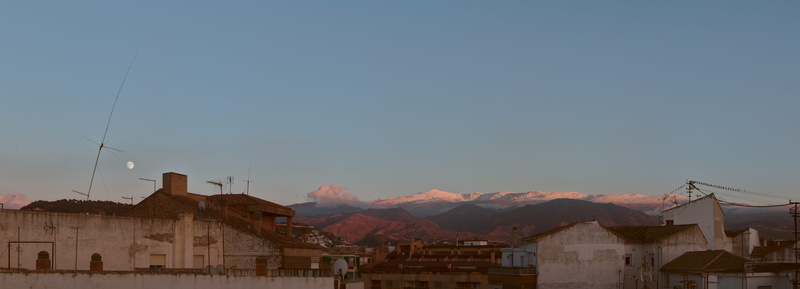 spain, mountain, building exterior, nature, no people, house, mountains, snow, building, travel destinations, granada, moon, españa, clear sky, day, landscape
