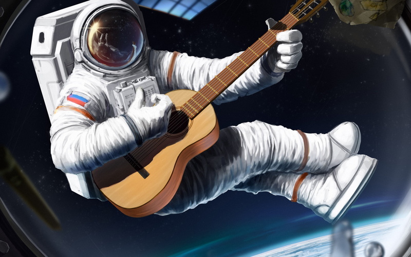 astronaut, musical instrument, one person, skill, 2K, artist, electric guitar, playing, string instrument, comic art, motion, guitar, arts culture and entertainment