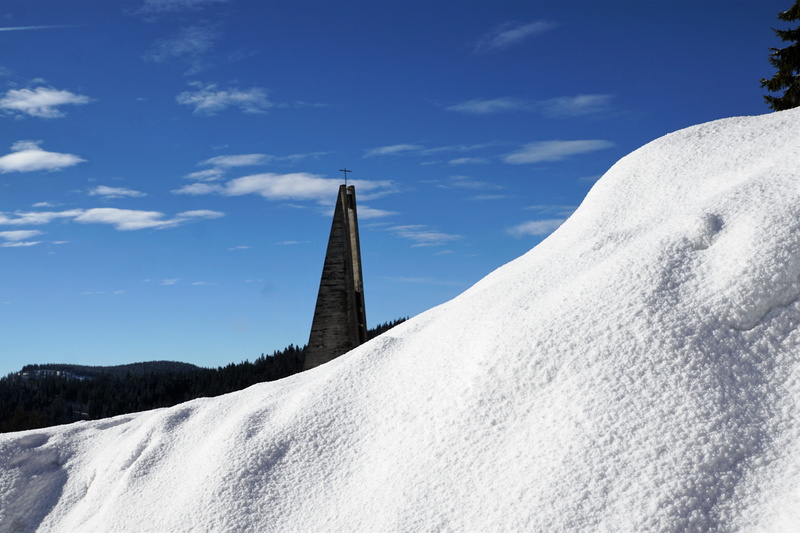 winter, cold temperature, sky, church, black forest, no people, god, clouds, built structure, view, building exterior, religion, travel destinations, winter magic