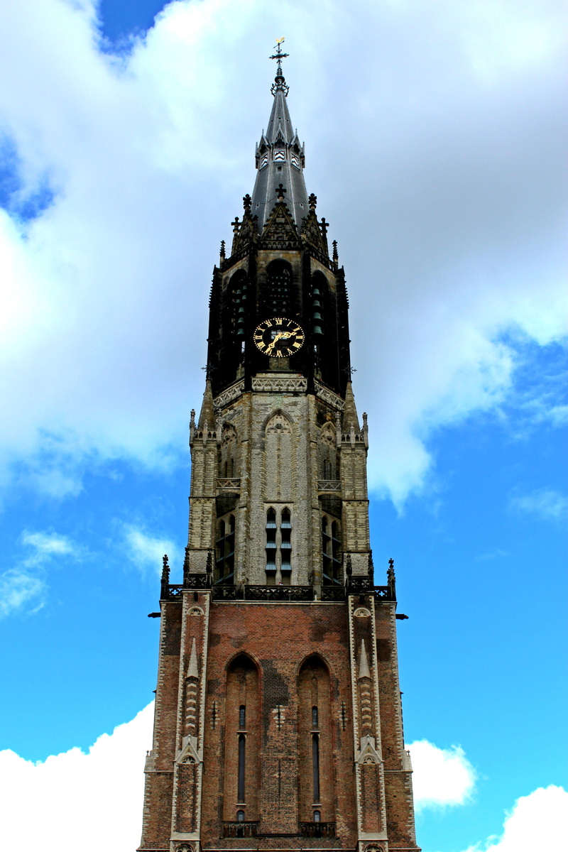nieuwe kerk, tall - high, religion, building exterior, building, day, gothic style, nature, clock, church, delft, outdoors, no people, travel, architecture