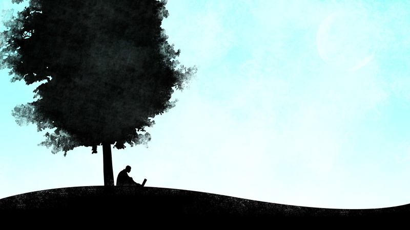 peace, solitude, people, moon, sky, vector, 1080P, drawing, silhouette, mood, tranquil, tree, computer, person, art, landscapes, tech