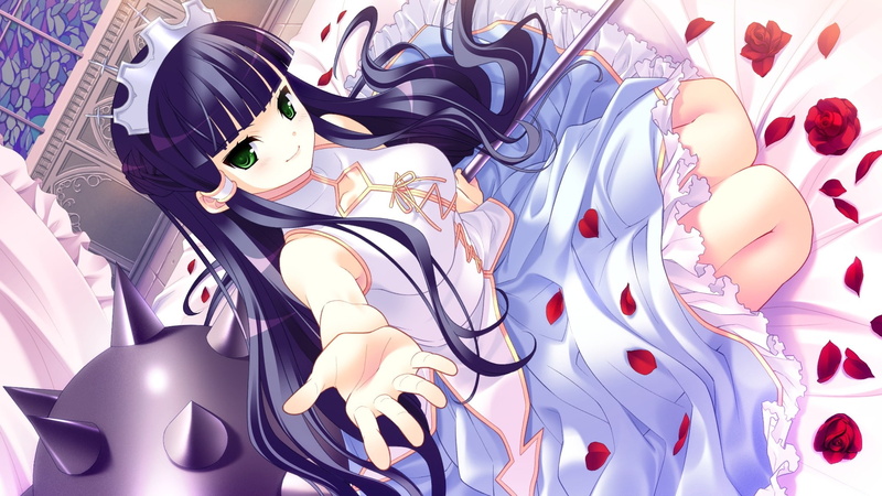 skyfish, Dress, long, art, purple hair, hair, green eyes, bernard, 1080P, game cg, purple, yamamine, hd, hijiri, long hair, green, eyes, cg, game, abstract