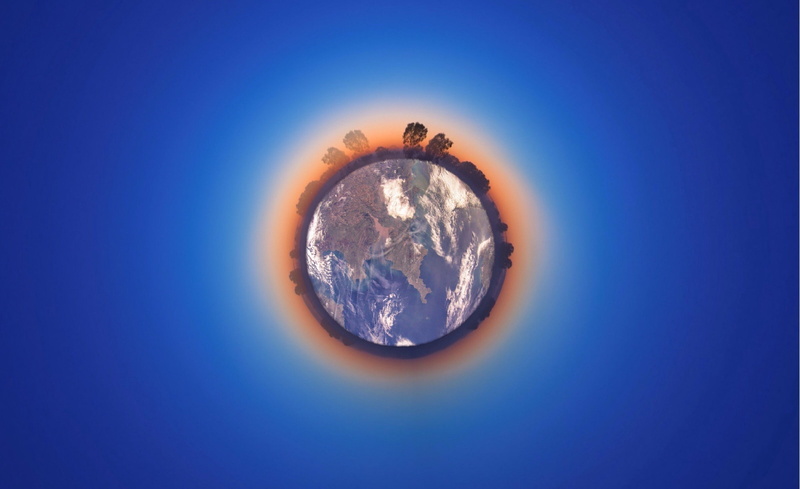 panoramic sphere, outdoors, digital composite, studio shot, Earth, single object, blue, sky, colored background, bright, nature, planet - space, 1080P