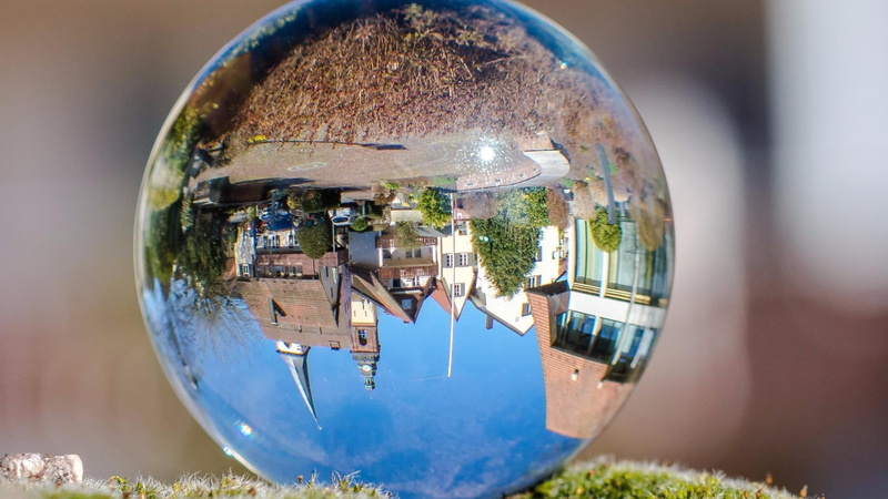 tree, outdoors, shape, ortenaukreis, planet earth, ball, fish-eye lens, haslach, old town, sphere, nature, technology, geometric shape, architecture, photography