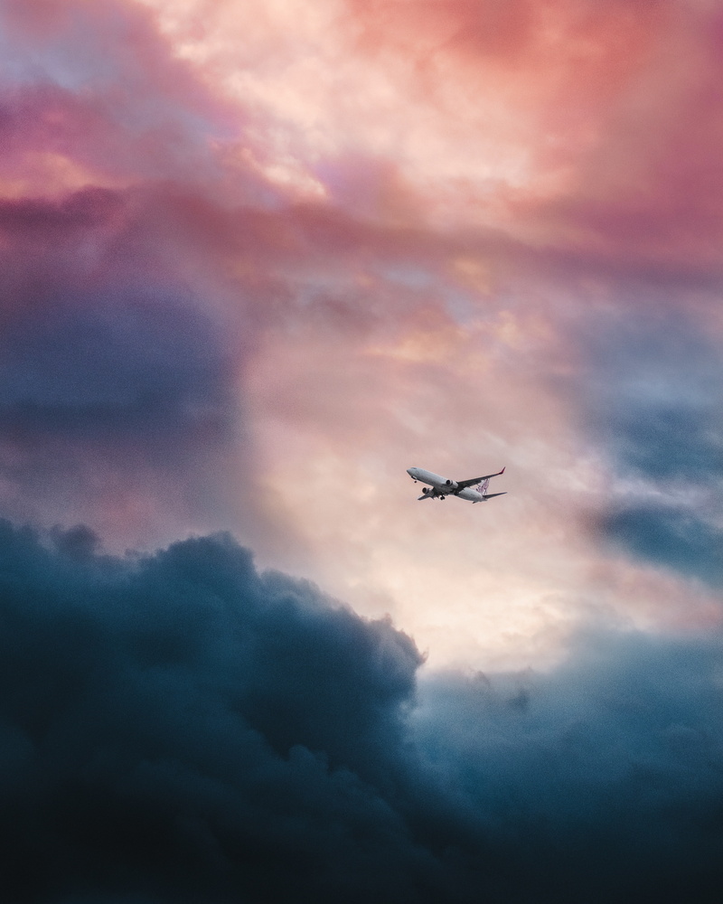nature, clouds, airplane, 4K, pink, planes