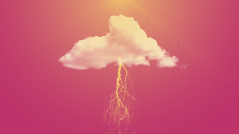 minimalism, clouds, sun rays, pink, lightning, digital art, 1080P