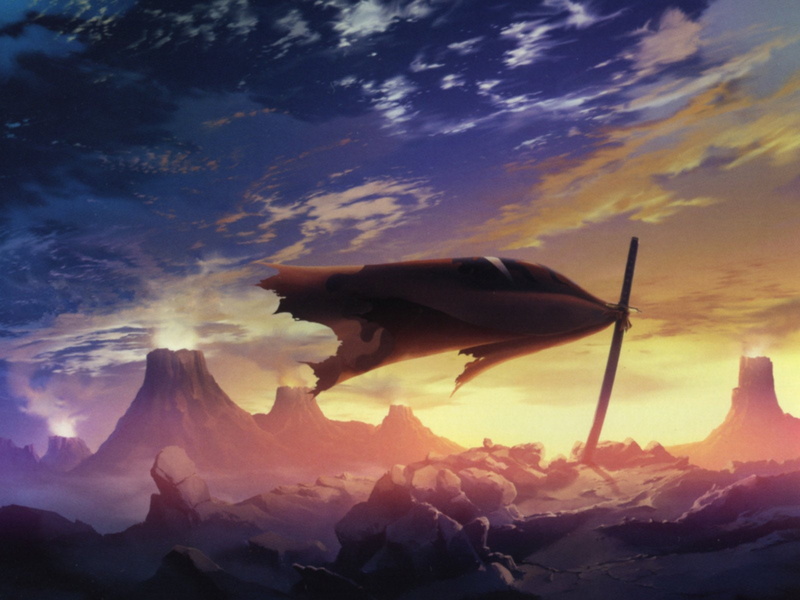 Sky, Tengen Toppa Gurren Lagann, 720P, Sword, Cloud, Anime, Sunset, Cape, Weapon, movie, still