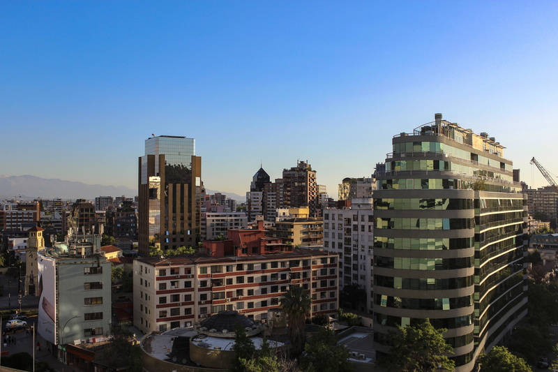 streetlights, building exterior, tower, landscape, line, sun, sunset, santiago, rays, luminary, outdoors, chile, copy space, clear sky, light, no people
