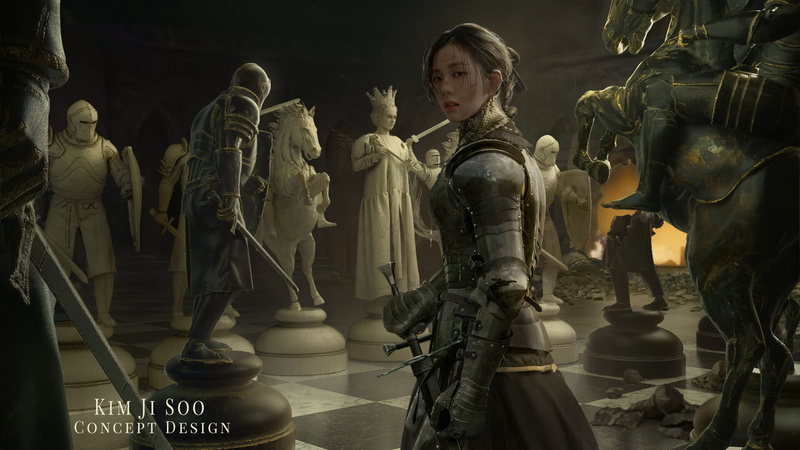 Kim Ji Soo, board games, chess, Armored, fantasy art, 1080P, artwork, fantasy girl, ArtStation, Asian