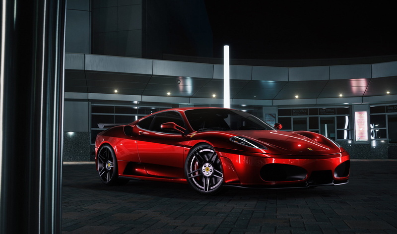 Front, city, sports car, motor vehicle, car, luxury, F430, sports, Color, Red, street, transportation, architecture, shiny, 1080P, Chrome, Ferrari, wealth