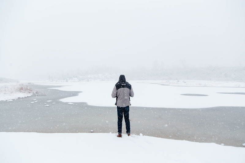 man, beauty in nature, day, alone, cold temperature, rear view, blizzard, fog, warm clothing, extreme weather, environment, jacket, solitude, real people