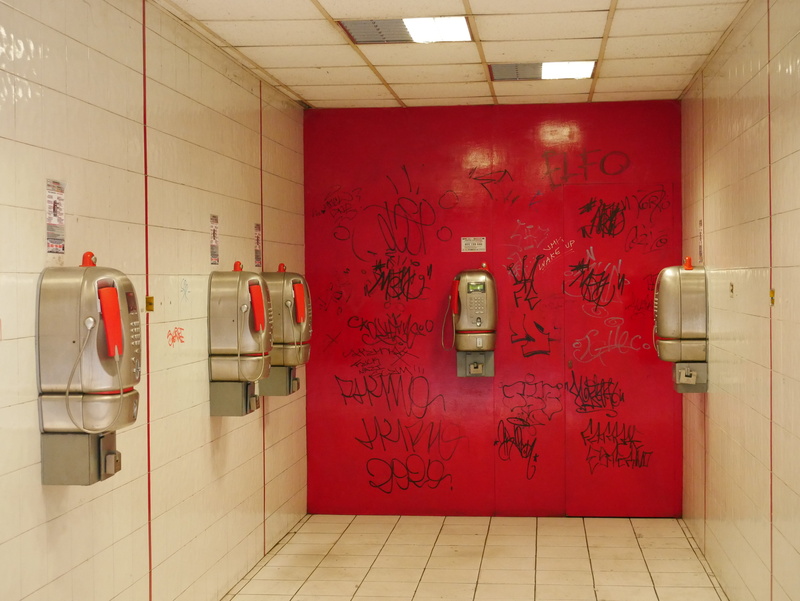 contact, text, interview, call, fluorescent lighting, unattractive, dirty, tiled floor, Phone, Booth, to call, light, public restroom, flooring, industry