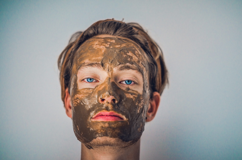 facial, beauty, human body part, human hair, person, young adult, studio shot, face mask, men, beard, one person, skin, mud, man, 4K, gray background