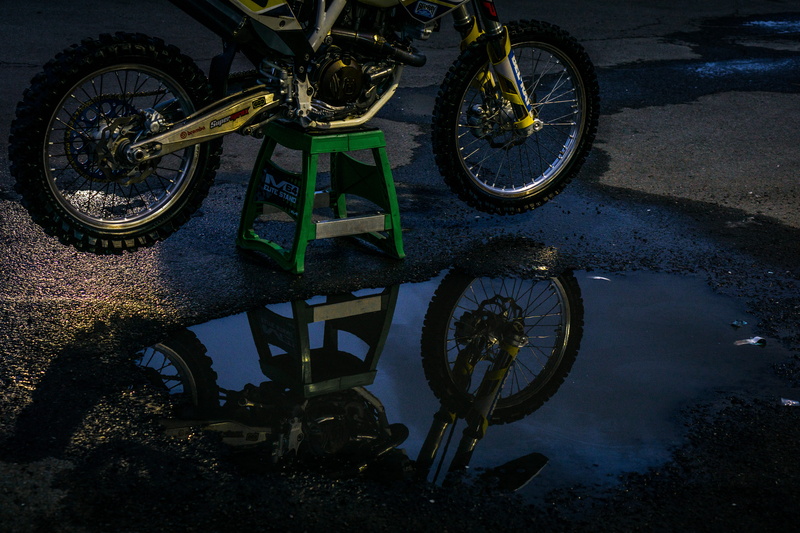 outdoors, reflection, raceday, nature, street, road, motorcycle, bicycle, husqvarna, pits, 5K, city, transportation, moto, wheel, day, water, puddle, spoke