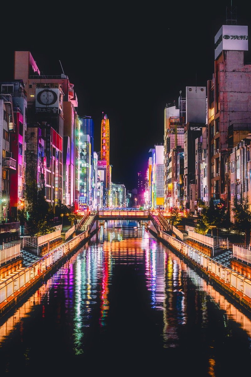 futuristic, 1080P, glow, transportation, reflections, sky, evening, nightlife, water, lights, reflection, canal, city, buildings, hdr, river, built structure