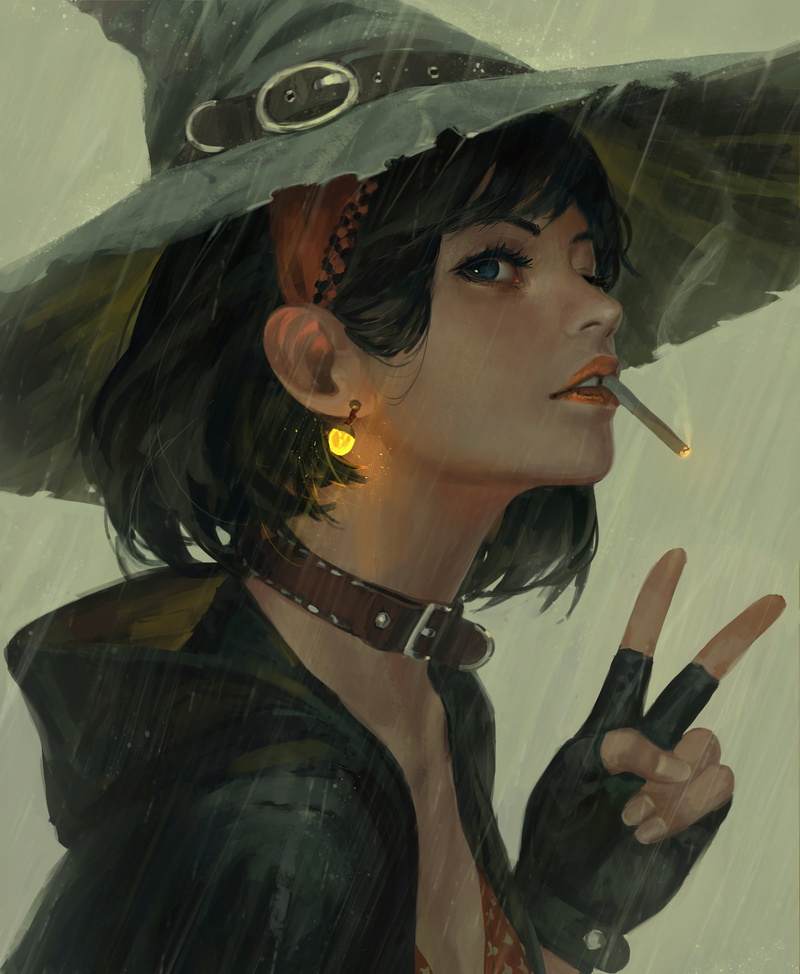 gloves, young women, collars, adult, painting, beauty, hat, indoors, witch, cigarette, smoking issues, one person, cigarettes, hair, beautiful woman, warrior