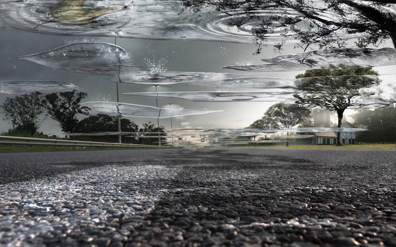rain, digital/artwork, road, puddle, 720P, gray, pebbles, stone, hd, abstract