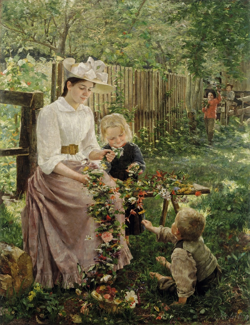 sitting, holding, men, ivana kobilca, child, 1890, childhood, woman, near, innocence, people, full length, art, daughter, positive emotion, two people