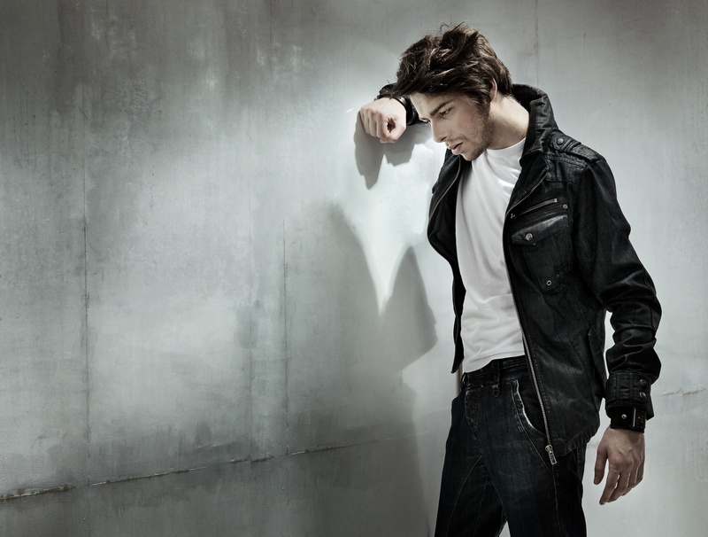 wall - Building Feature, caucasian Ethnicity, copy Space, cool, emotion, posing, leather, lifestyles, shirt, macho, confidence, only Men, elegance, serious