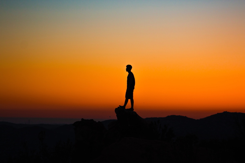 tranquil scene, people, beauty In Nature, rock - Object, freedom, sunlight, men, standing, boys, scenics - nature, copy Space, nature, mountain, sunrise - Dawn