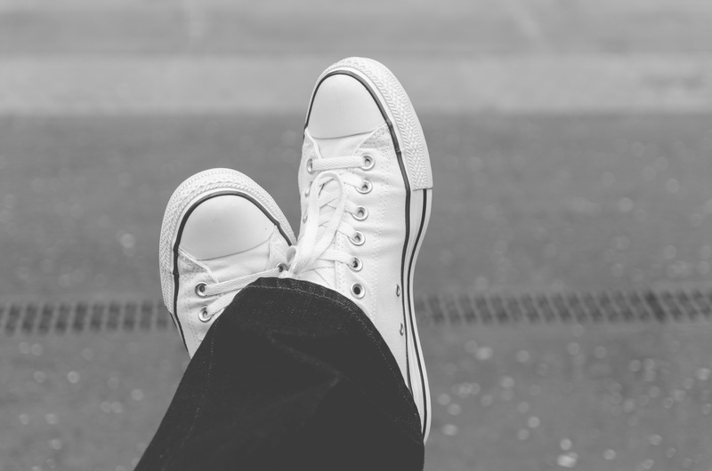 shoes, black and white, unrecognizable person, pants, close-up, human foot, wearing, human body part, black, man, low, real people, body part, fashion