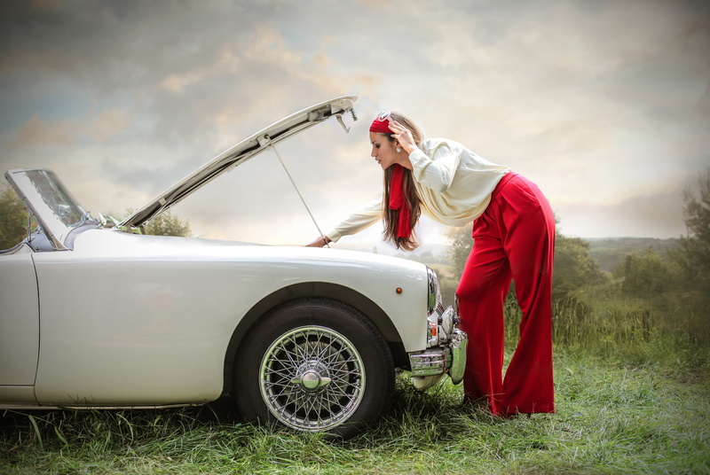 fix, stylish, beautiful, lost, car, cute girl, failure, nowhere, pretty, 4K, attractive