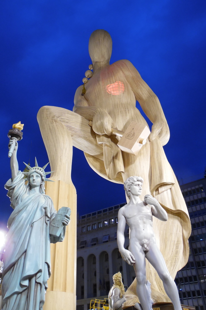 low angle view, culture, creativity, sky, fallas monument, tradition, ninots, 4K, spain, night, no people, history, town hall square, ninot, female likeness