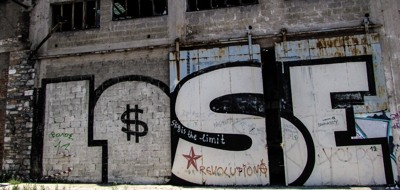communication, bankruptcy, sign, outdoors, abandoned, built structure, failure, street art, building, wall - building feature, art and craft, day, decay