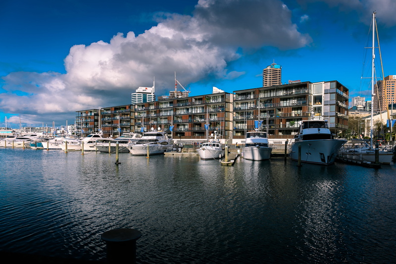 harbor, mariana, new zealand, water, building exterior, outdoors, sailboat, yacht, marina, clouds, transportation, waterfront, cityscape, 4K, appartments
