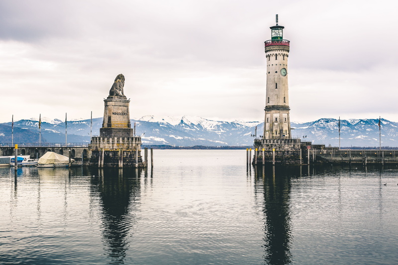 reflection, sky, lighthouses, no people, lakes, germany, day, snow, mountains, building exterior, built structure, river, beauty in nature, cloud - sky