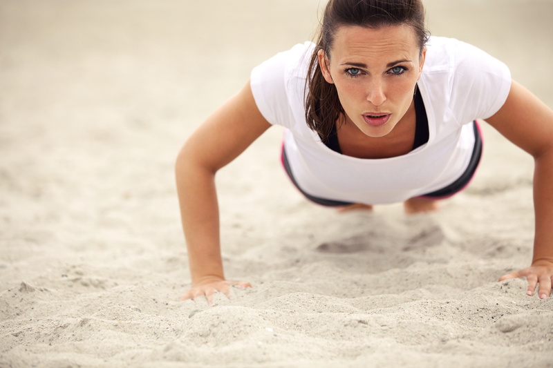 fitness, 4K, pushups woman, look