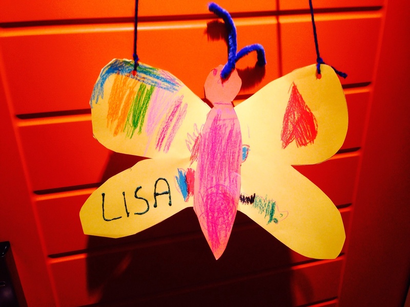 children, celebration, close-up, western script, message, butterfly, name, decoration, home interior, tinker, orange color, indoors, text, multi colored