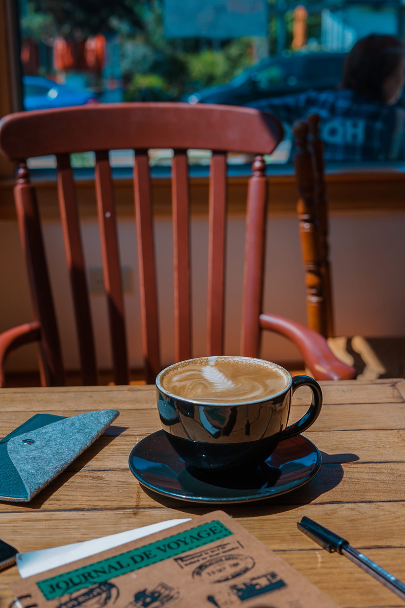 no people, saucer, capuccino, drink, coffee - drink, focus on foreground, seat, cup, cafe, chair, indoors, wood - material, coffee cup, 4K, close-up, coffee