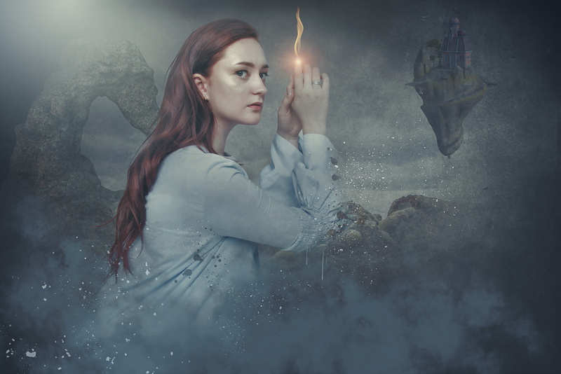 adult, digital composite, portrait, waist up, girl, mystery, women, gothic, dark, magic fire, beautiful woman, indoors, smoke - physical structure, spirit