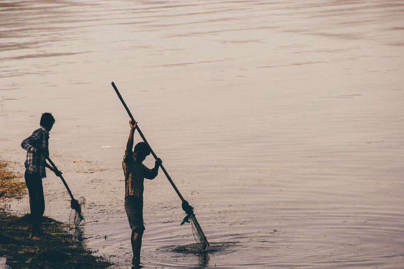 leisure activity, two, sea, ripples, full length, day, land, males, people, fisherman, person, nature, lake, water, standing, 4K, holding, stick - plant part