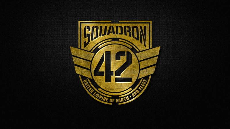 single object, symbol, black background, Squadron 42, 1080P, text, close-up, Star Citizen, communication, insignia, no people, law, studio shot, warning symbol