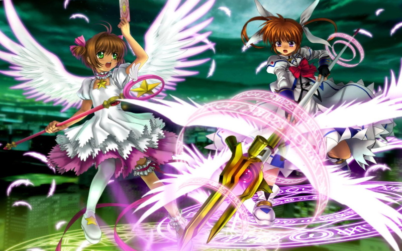 Cross Over, 720P, art, cardcaptor sakura, card captor sakura, card, Takamachi Nanoha, captor, Mahou Shoujo Lyrical Nano, sakura, anime, Kinomoto Sakura